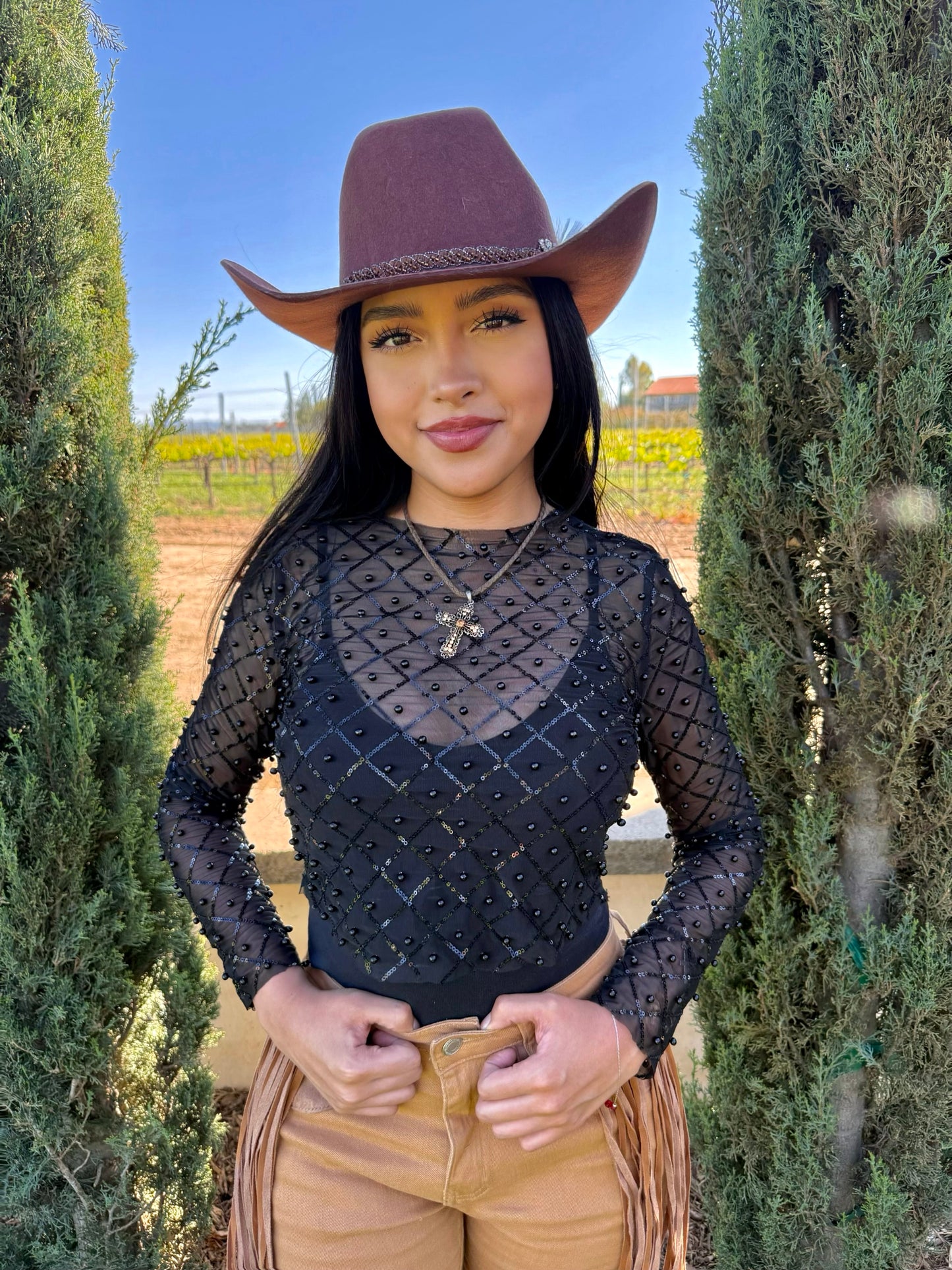 Rodeo Pearl Mesh Top
