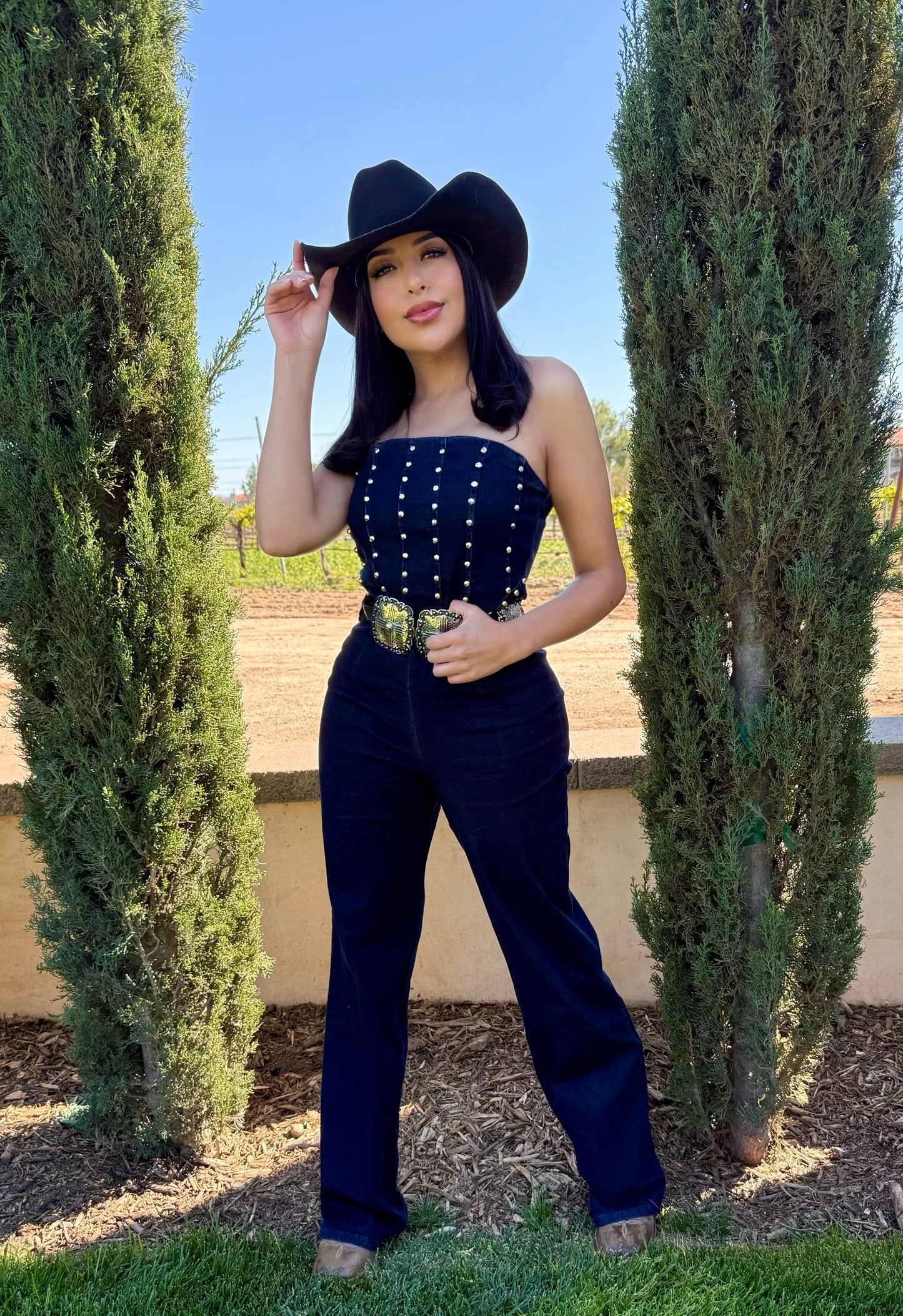 Miranda 2 Piece Studded Jumpsuit (Denim)