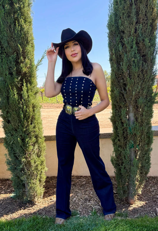 Miranda 2 Piece Studded Jumpsuit (Denim)
